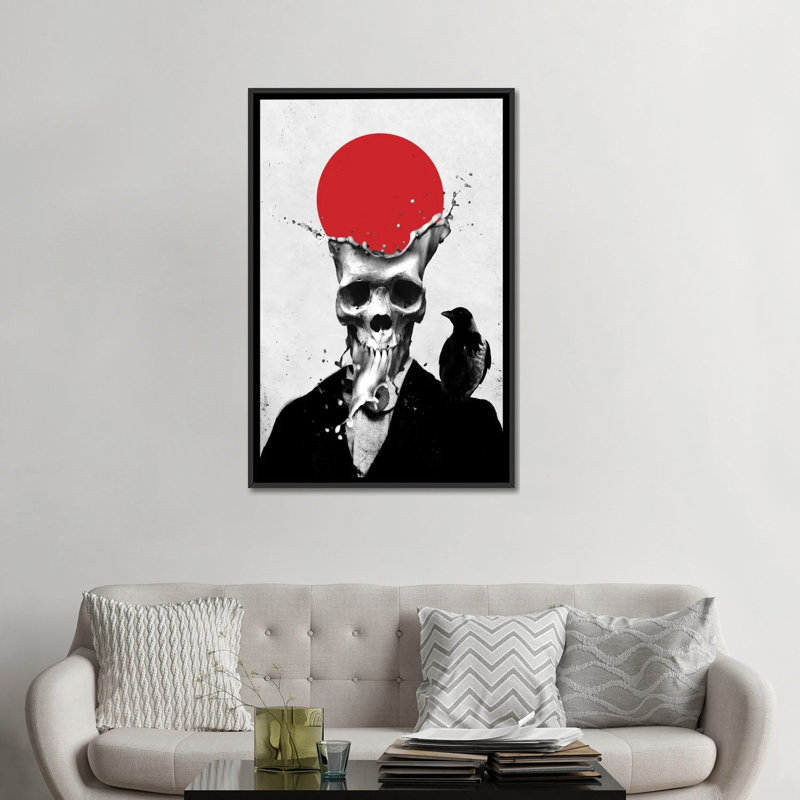 « splash crâne » par ali gulec, impression sur toile tendue, H 26 po x l 18 po x P 1,5 po, Toile encadrée noire, Pas de tapis