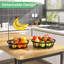 Grand bol à fruits à 2 niveaux pour comptoir de cuisine avec support à banane, rangement pour légumes empilable, grand support en métal pour légumes, oignons, pommes de terre et collation