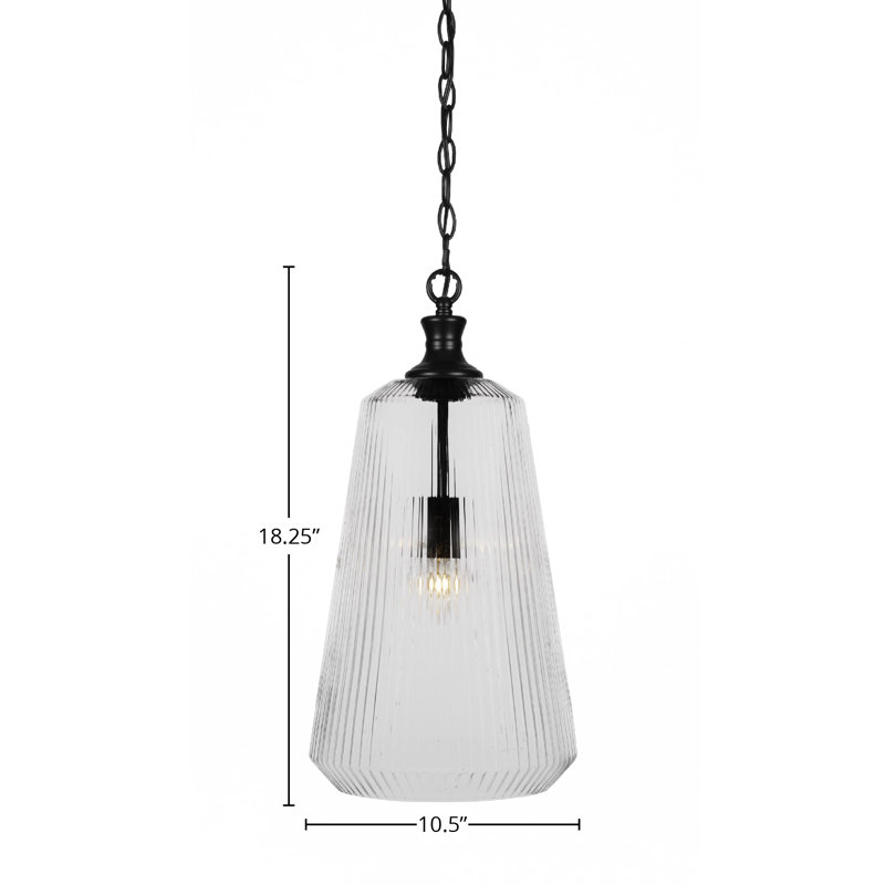 Luminaire suspendu à chaîne avec verre 11 po Carina, Noir mat, Clair