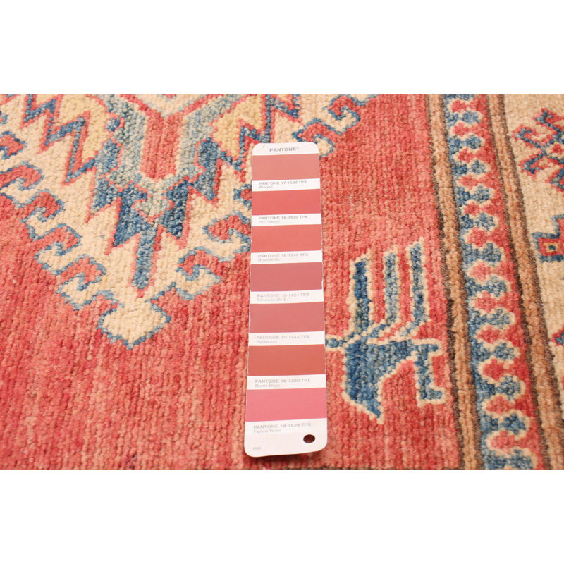 Tapis rouge en laine noué à la main de conception unique 3 pi 7 po x 4 pi 8 po Aimey