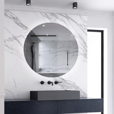70*70cm Round LED Bathroom Mirror with 3 Colors,Adjustable Brightness,Anti-fog,Memory Function