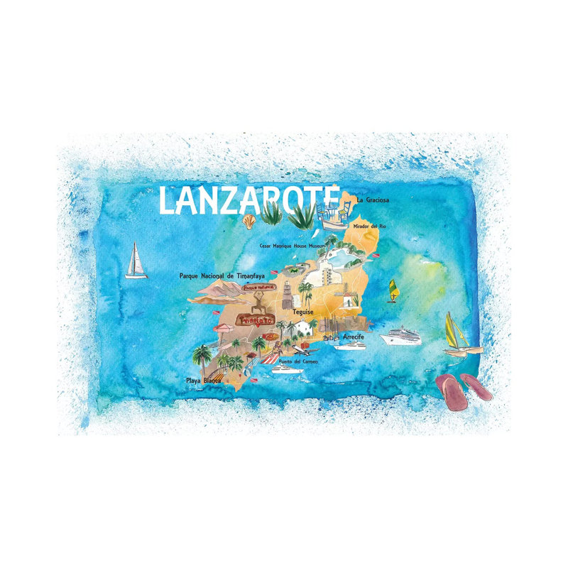Lanzarote Canarias Spain Illustrated Map With Landmarks And Highlights by Markus & Martina Bleichner - Wrapped Canvas Print