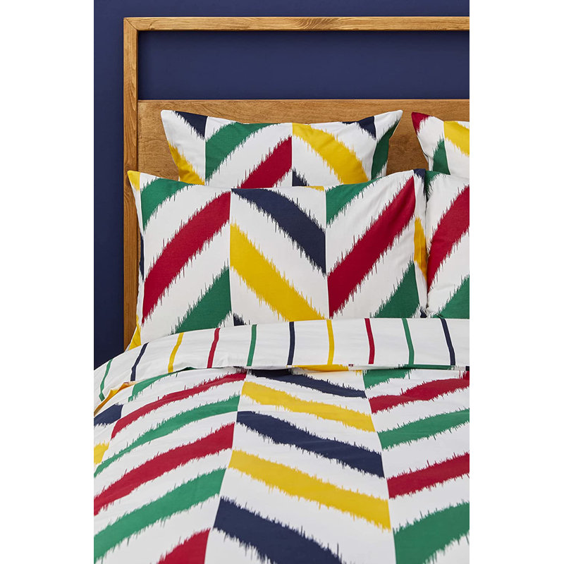 Nautica Herring 100% Turkish Cotton Down Duvet Cover Set, White Multi, Double