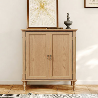 34.5'' Sideboard with Solid Wood Legs & 2 Adjustable Shelves, with Natural Wood Grain