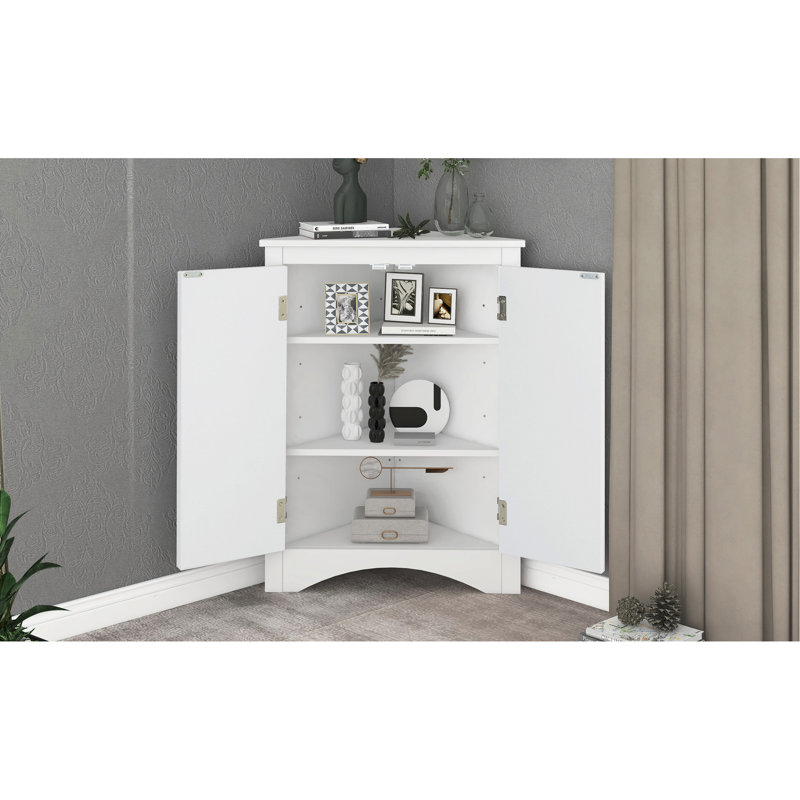 Armoire triangulaire blanche à tablettes réglables - idéale pour l'organisation de la maison et le rangement Salle de bain avec tablettes polyvalentes