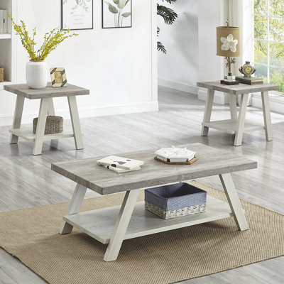 3-Piece Wood Shelf Coffee Table Set