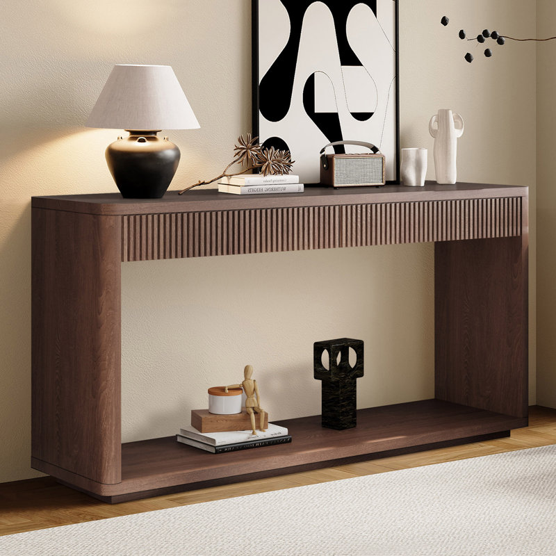 Console Elowen de 60 po avec 2 tiroirs et table de canapé en bois, Noyer