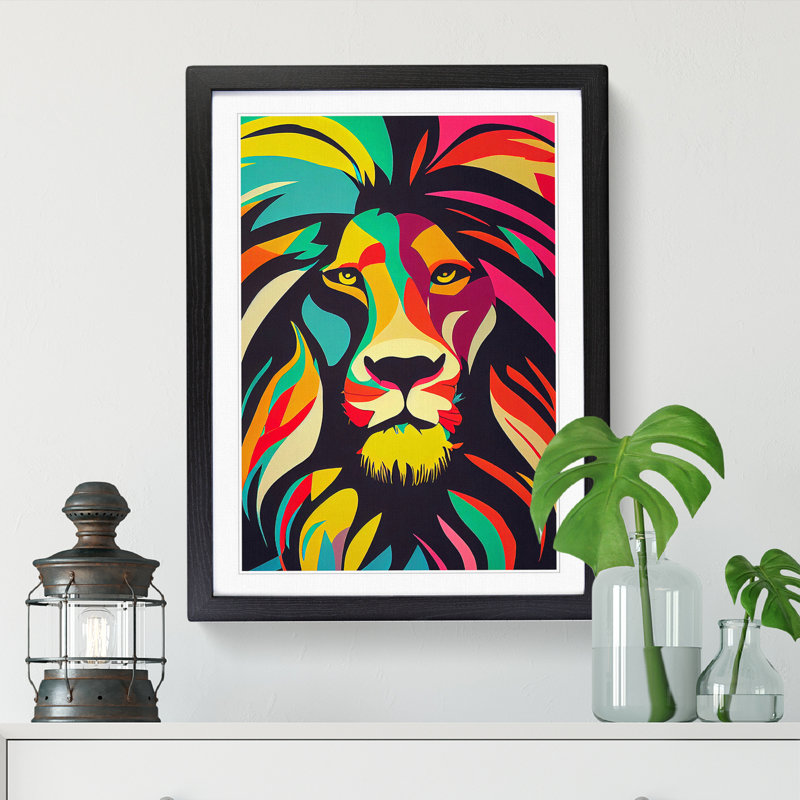 Lion Pop Art Vol.1 - Single Picture Frame Print, Black, 34cm H x 25cm W x 2cm D
