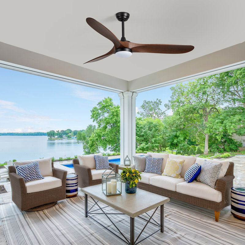 60 in. Indoor/Covered Patio Black and Painted Walnut Wood Large Ceiling Fan with LED Light