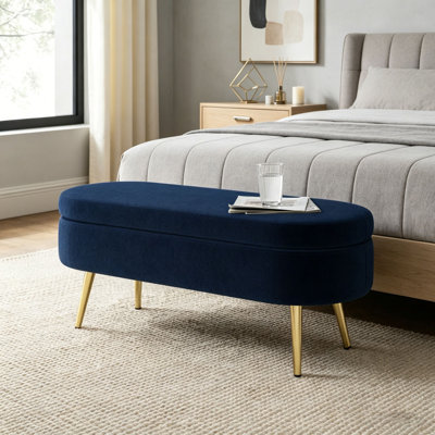Ottoman Oval Storage Bench ith Metal Legs