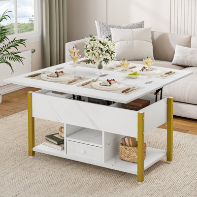 Afeez Lift Top Coffee Table with Storage，Extendable Coffee Table Centre Table for Living Room