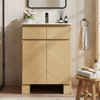 Meuble-lavabo simple 24 po avec lavabo en céramique, portes à fermeture douce et tablette réglable