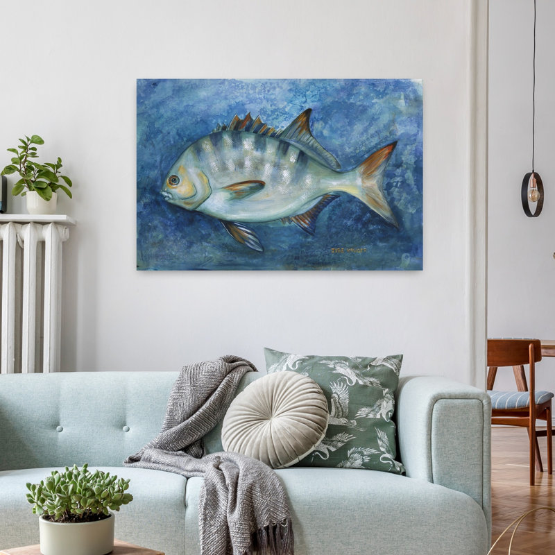 «Blue Striped», art mural tropical, H 24 po x l 36 po