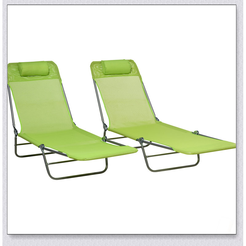 2 Piece Folding Chaise Lounge Chairs With 6-Position Reclining Back, Breathable Mesh Seat, And Headrest For Outdoor Relaxation