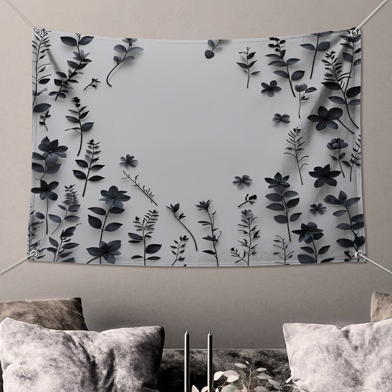 Tapisserie murale fleurs noires - décoration murale florale, H 104 po x 88 avec 4 œillets
