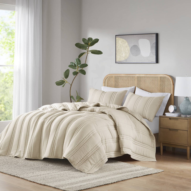Ensemble de courtepointe Dune Poly Gauze, Naturel, Courtepointe pour lit double/grand et 2 taies déc