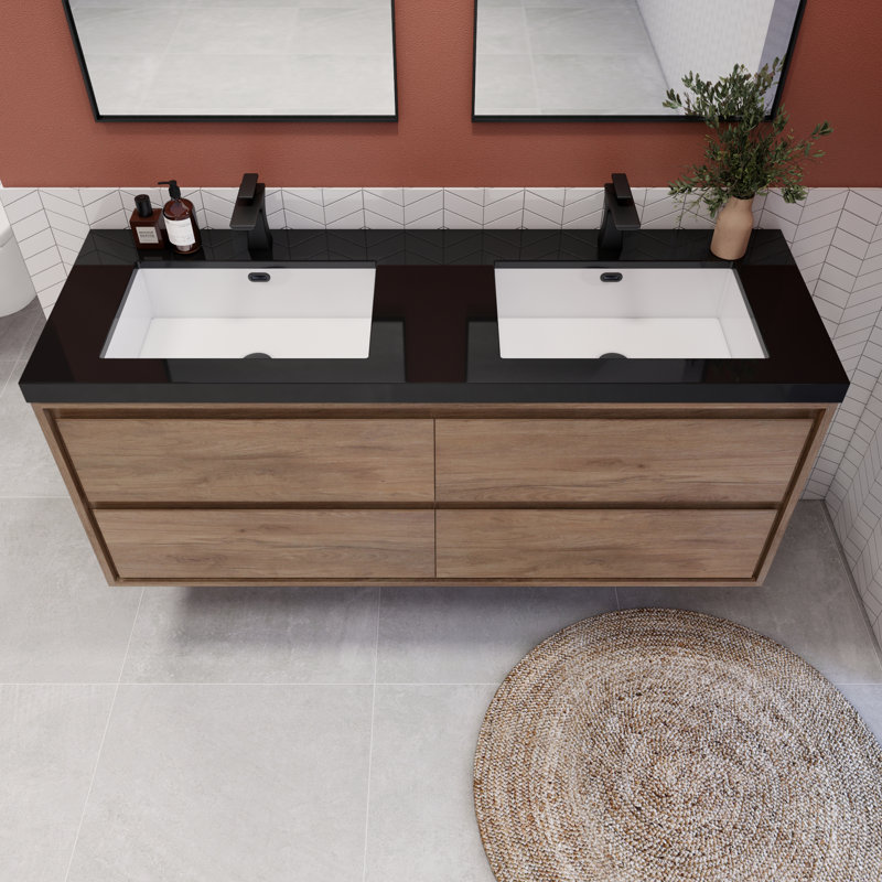 Vickye 59.05'' Single Bathroom Vanity with Plastic Top, Natural Oak