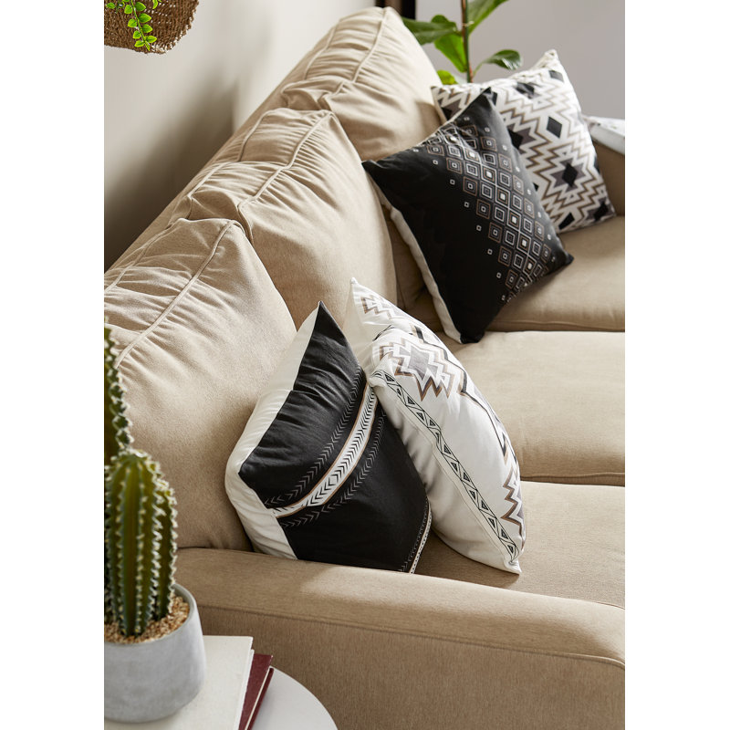Geometric Cotton Reversible Pillow Cover, Black