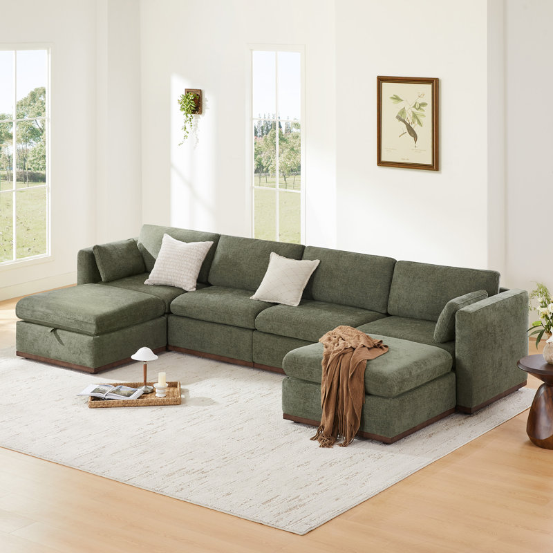 Canapé modulaire 6 pièces avec repose-pieds Sayette l 146 po, Polyester vert mousse