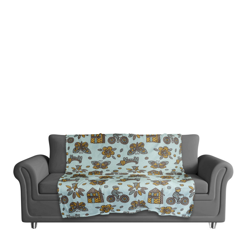 Jeté à motif fantaisiste pour enfants , Bleu / jaune