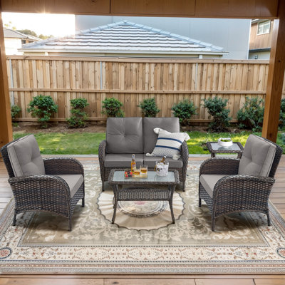Aluel 5-Pieces Outdoor Patio Loveseat Seating Group With Cushions
