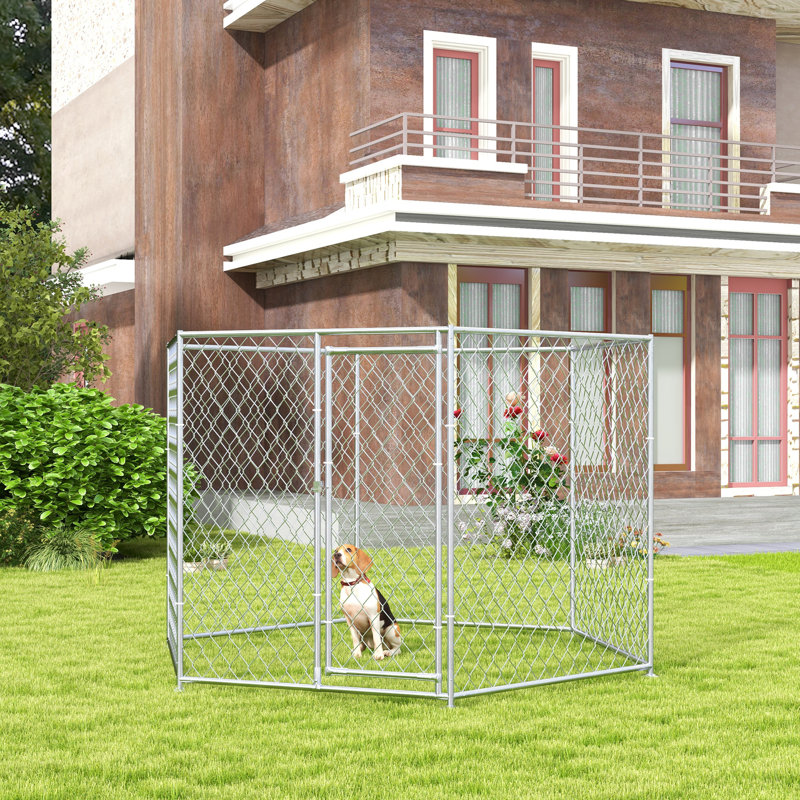 Niche pour chien 9,2 pi x 8 pi 5,6 pi, argent Pour les chiens de taille moyenne à grande. Passage verrouillable sécuritaire. Spacieux et paisible. Weather-. Argent Easy Up 5,6 pi Ingress. Atmosphère confortable. . Processus d'assemblage