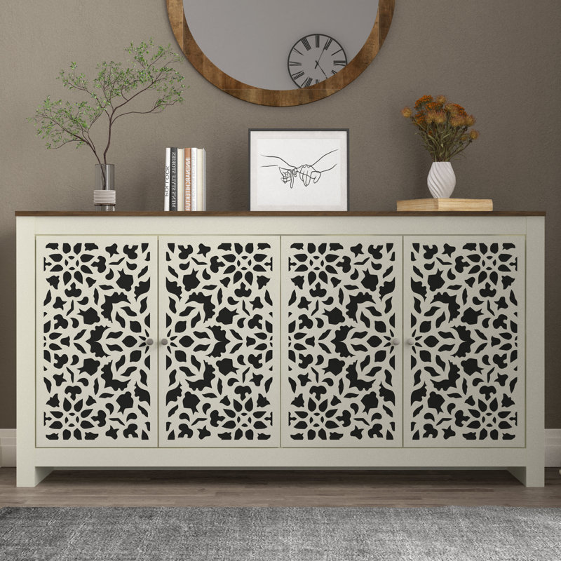 Arrastia 58.4" Wide Sideboard, Ivory/Brown