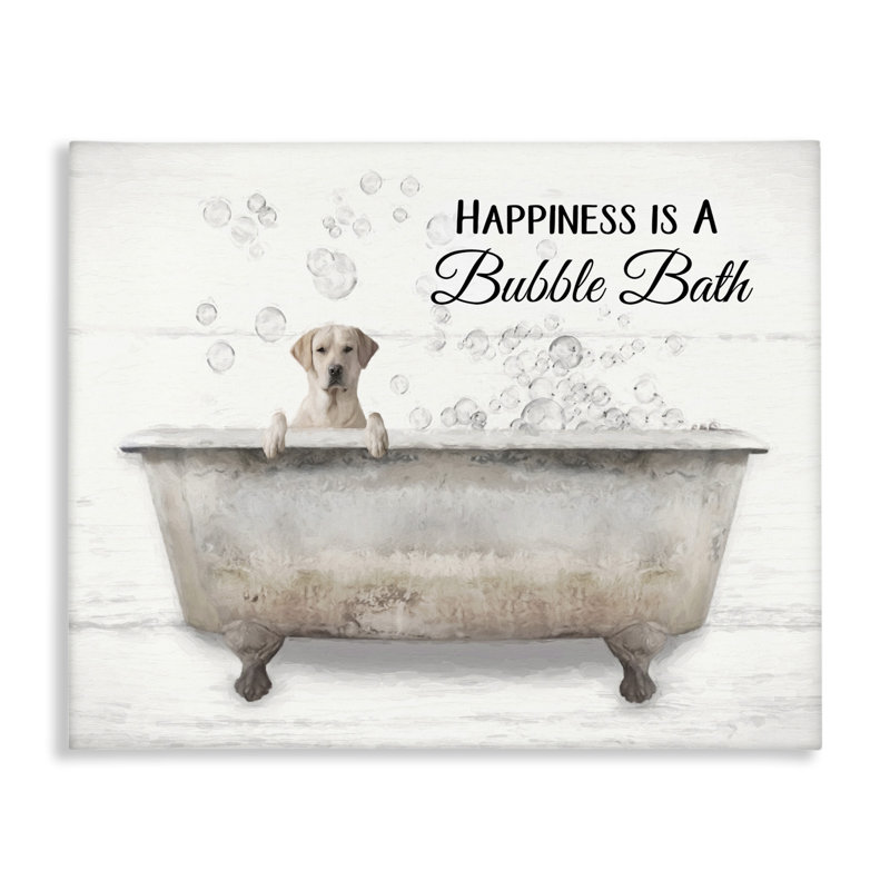 «Stupell Industries Happiness Is A Bubble Bath Dog In Tub Word Design» par Lori Deiter - reproduction d'art