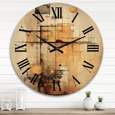 Enchanted Destruction Vintage Illustration - Horloge murale géométrique abstraite surdimensionnée en bois