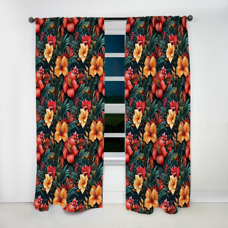 Motif tropical d'essence tropicale - Rideau floral - Velours obscurcissant - 1 panneau, L 52 po x L 120 po