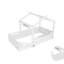 Lit simple en forme de maison avec garde-corps, plateau intégré et panneau personnalisable pour enfants, blanc