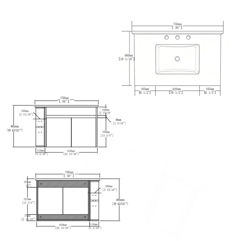 Meuble-lavabo flottant 30 po avec lavabo, porte à fermeture en douceur, comptoir en granite de 0,6 po et dosseret en contreplaqué, contreplaqué