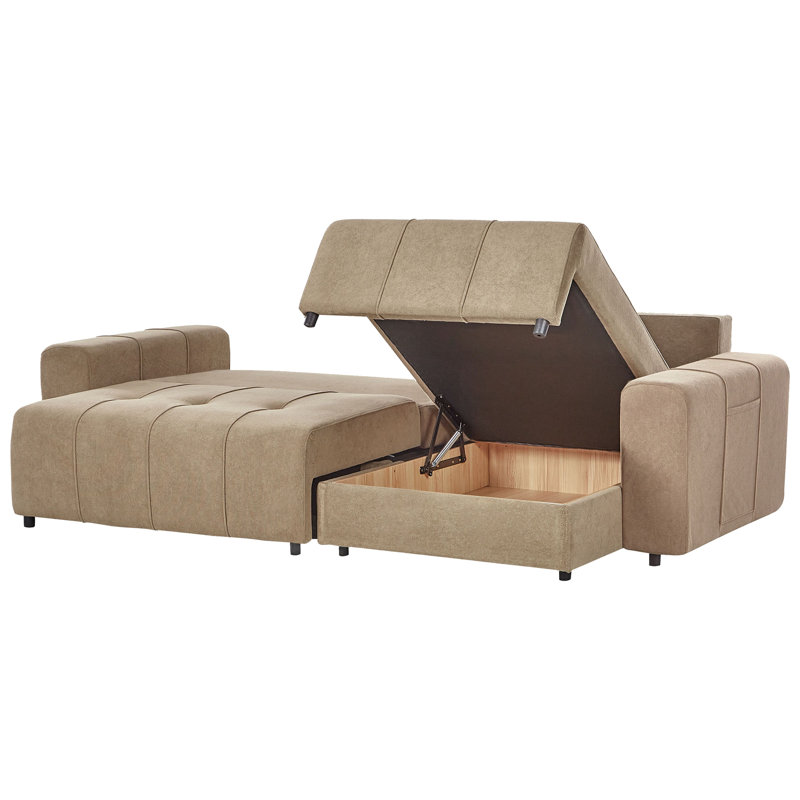 3 Seater Fabric Corner Sofa Bed with Storage Chantea, Right Hand Facing, Brown