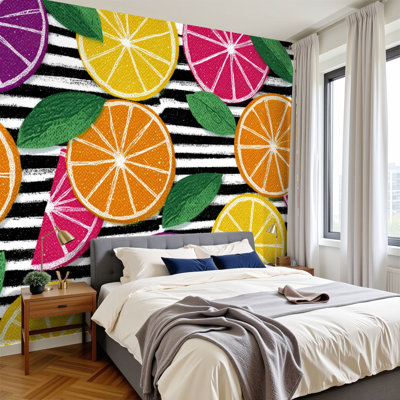 Peel and Stick Wallpaper Wall Mural Vibrant Citrus Fruit Slices Seamless Paper Orange Lemon Lime Wall Art Self Adhesive and Removable