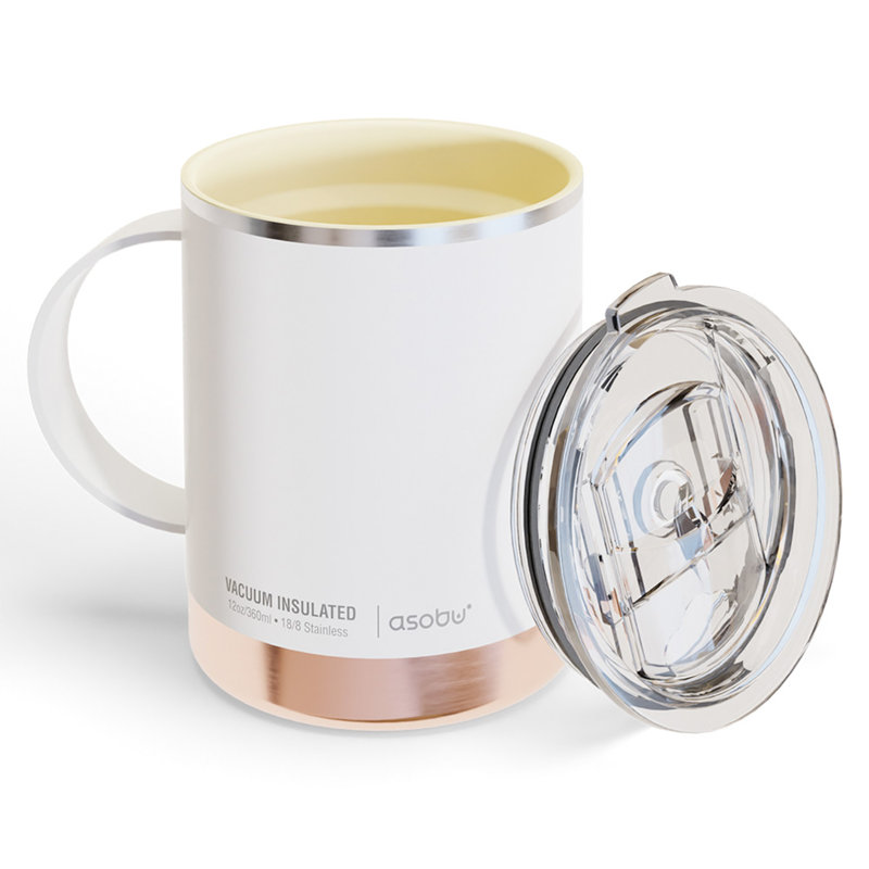 Asobu 400ml Double Wall Insulated Stainless Steel Travel Mug, White