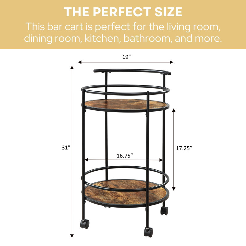 Rayfield Metal Serving Bar Cart, Barnwood Black