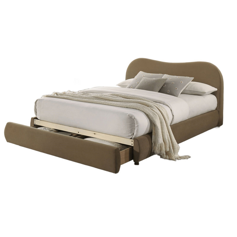 Lit 1 pièce Boucle, tête de lit courbée avec rangement FB, Brown, Roi
