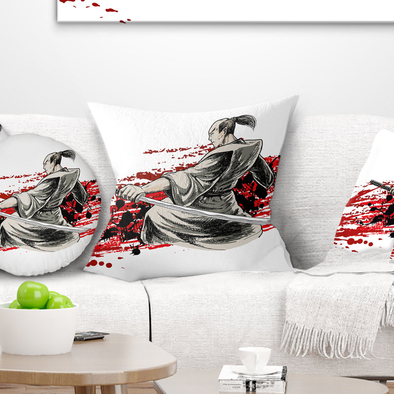 Coussin japonais à imprimé japonais Warrior, 16 po x 1 po, Carré