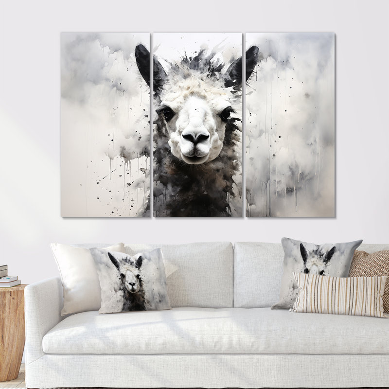 «Blakc» et blanc, minimalisme, Alpaca I, ensemble d'art sur toile Alpacas, H 28 po x l 36 po