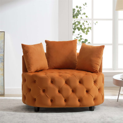 Modern Tufted Velvet Barrel Accent Chair – 40.6" Wide Round Lounge Sofa with Plush Cushions – Classical Button-Tufted Leisure Armchair for Living Room & Bedroom