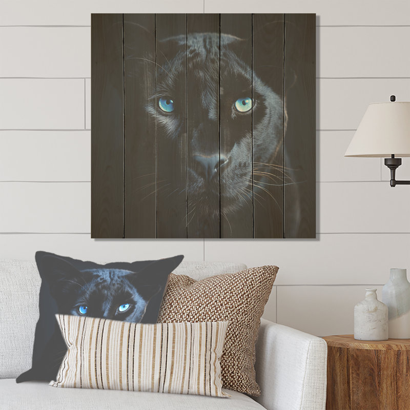 Blue Panther Majesty II - animal de panthère sur bois, H 15 po x l 15 po