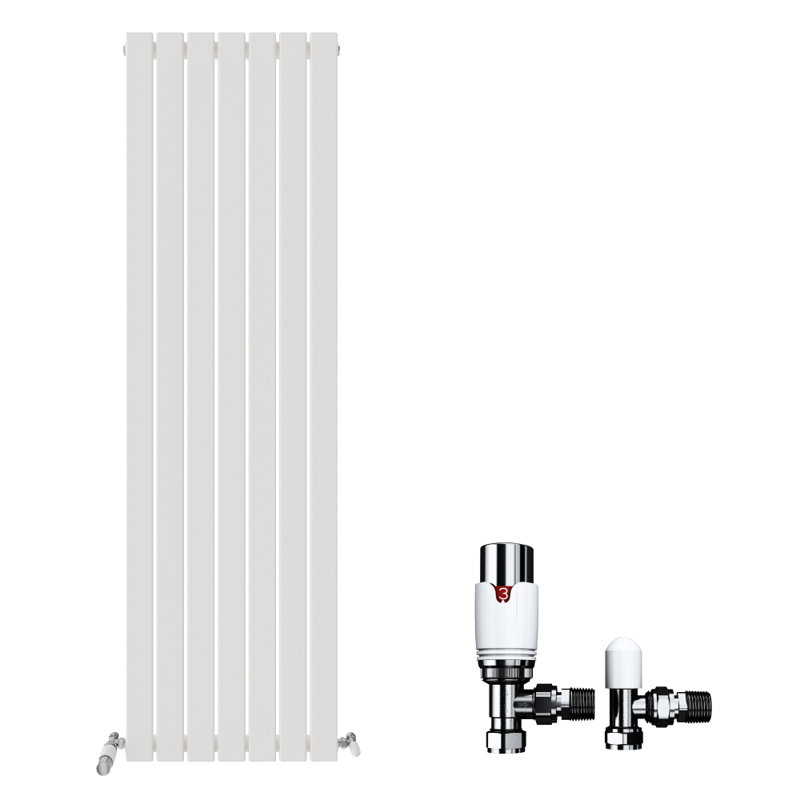 iBathUK Belgravia Vertical Single Slim Flat Panel Radiator Angled Valve, White, 1800cm H x 532cm W x 52cm D