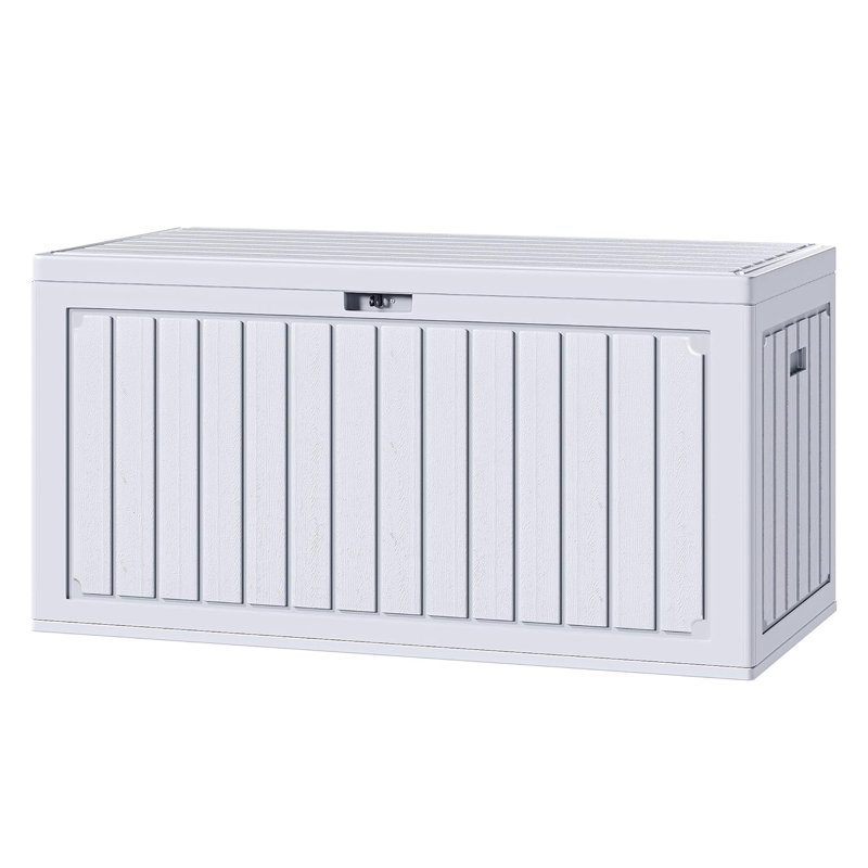 Boîte de rangement en résine 90 gallons avec couvercle verrouillable pour outils de jardin, fournitures de piscine