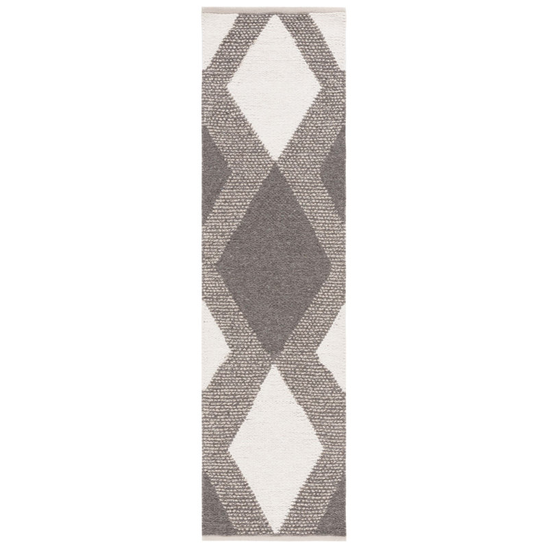 Charvik Geometric Handmade Area Rug in Ivory/Beige, Runner 2'3" x 8'