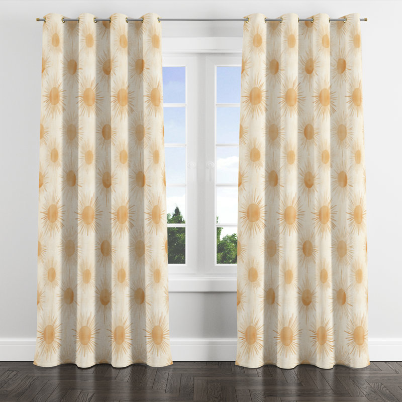 Modern Window curtains - Yellow Boho Sun Glow Velvet Grommet Curtain - 1 Panel, 52" W x 84" L, Gold Grommets