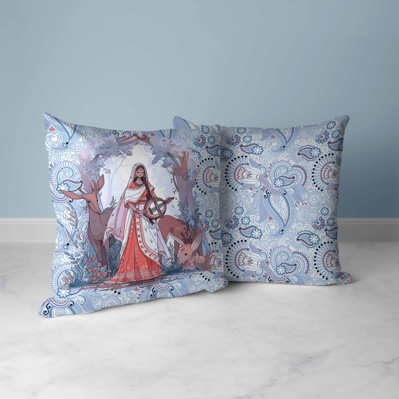 Indoor / Outdoor Square Cushion, 41cm H x 41cm W, Blue/Red/Lavender