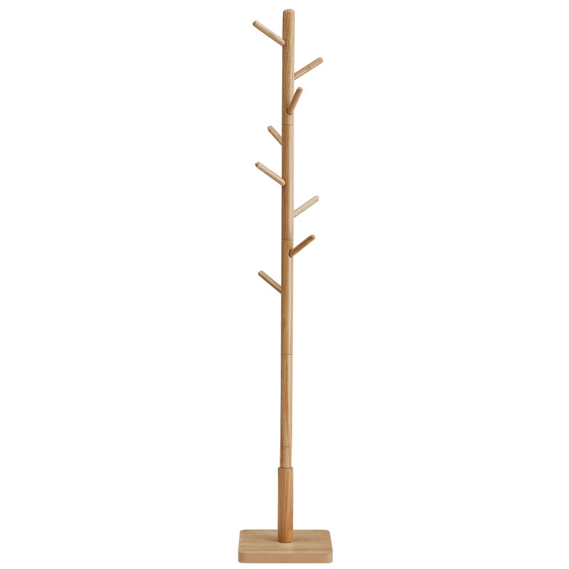 Trikomou Solid Wood 8-Hook Freestanding Coat Rack, Natural Wood