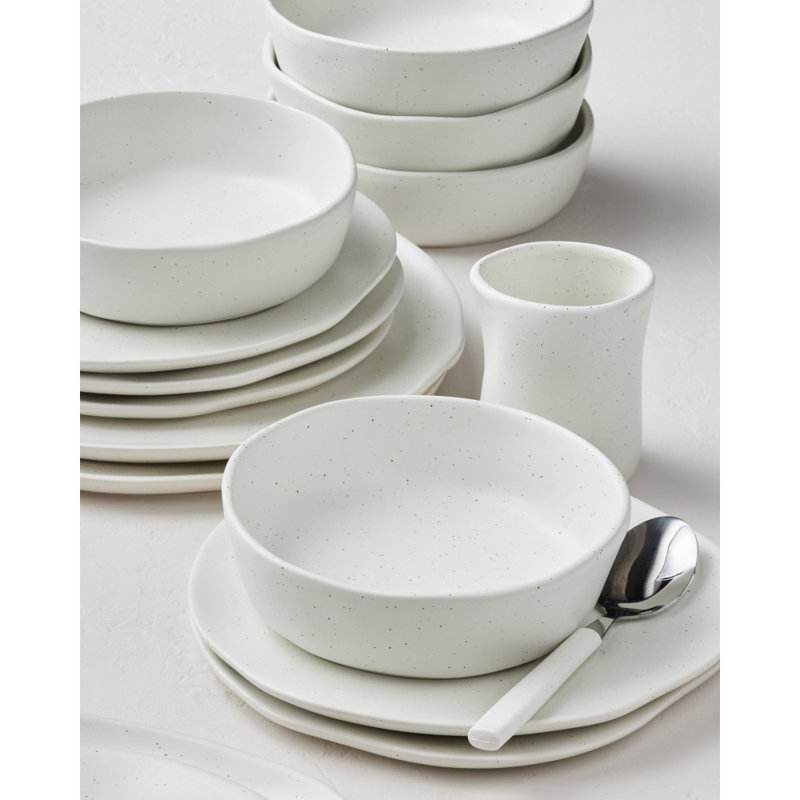 Stone by Mercer Project Hekonda Debossed 16-Piece Dinnerware Set Stoneware, White