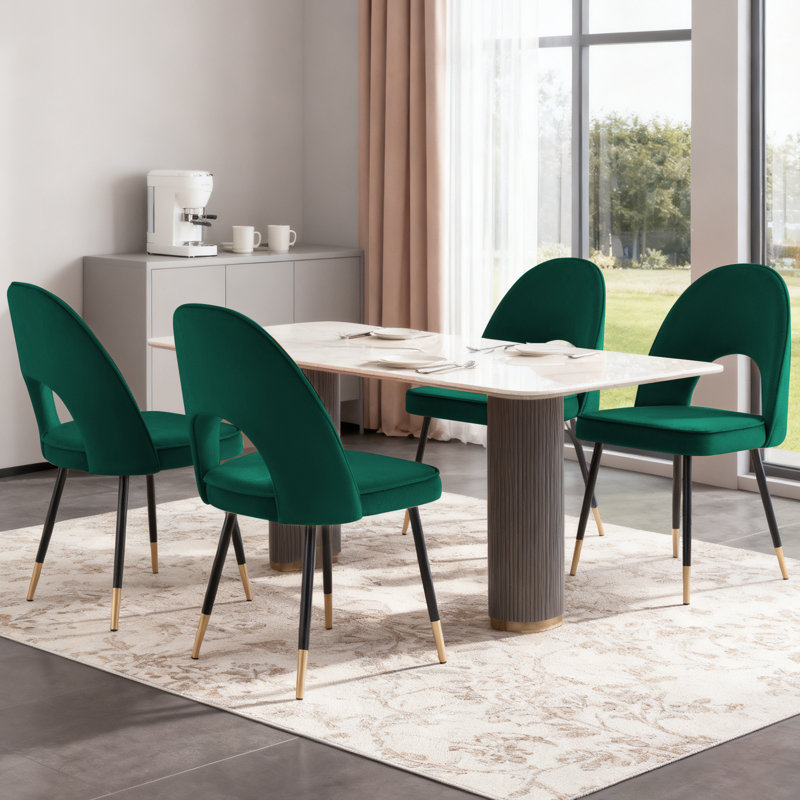 Zackery Velvet Upholstered Dining Chair Parsons, Green, 4