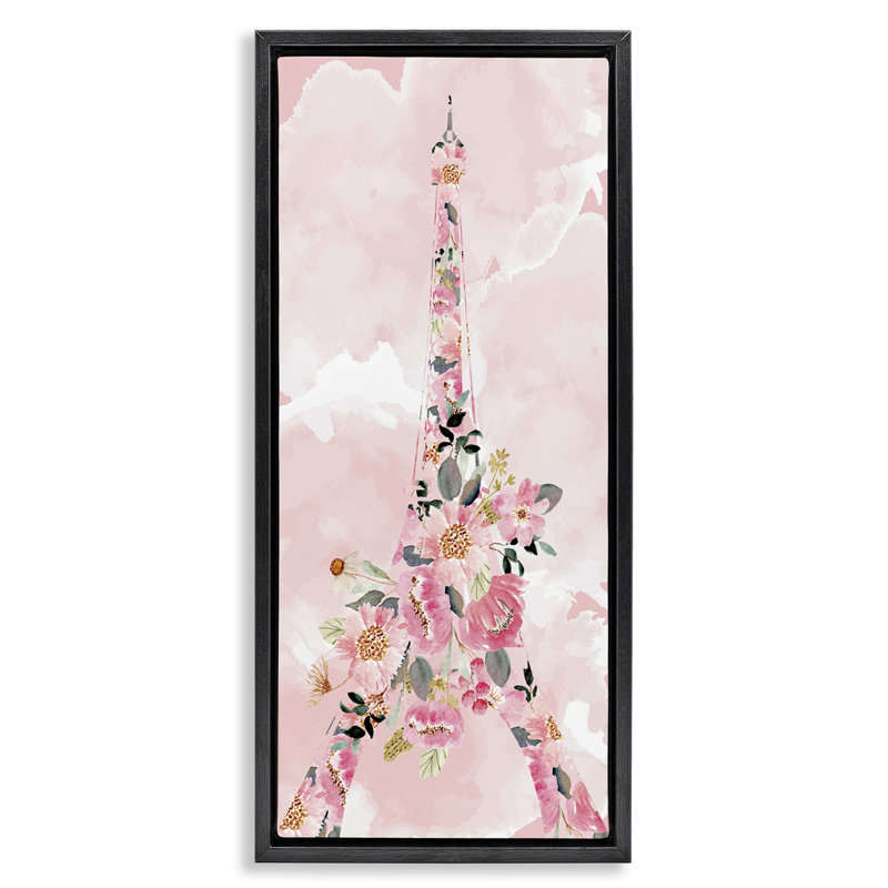 Art floral sur toile Floater encadré à motif floral Tour Eiffel par Kim Allen, Cadre flottant noir de jais, H 25 po x l 11 po